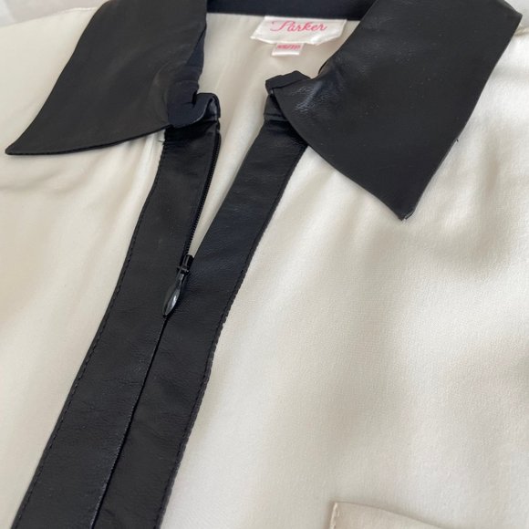 Parker Silk Blouse with Leather Collar and Trim - Picture 5 of 14